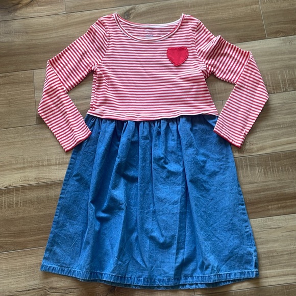 NWOT Carters Valentine Striped Chambray Dress - Picture 4 of 9